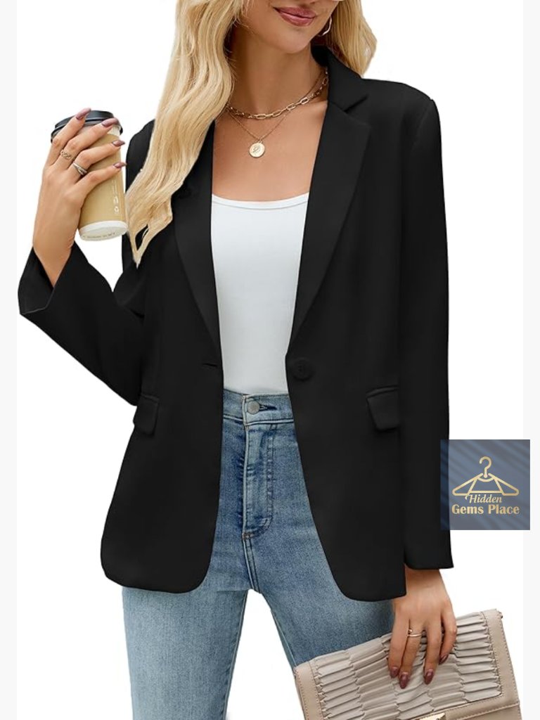 Women's Blazer Business Casual Long Sleeve Lapel Open Front Suit Jacket With